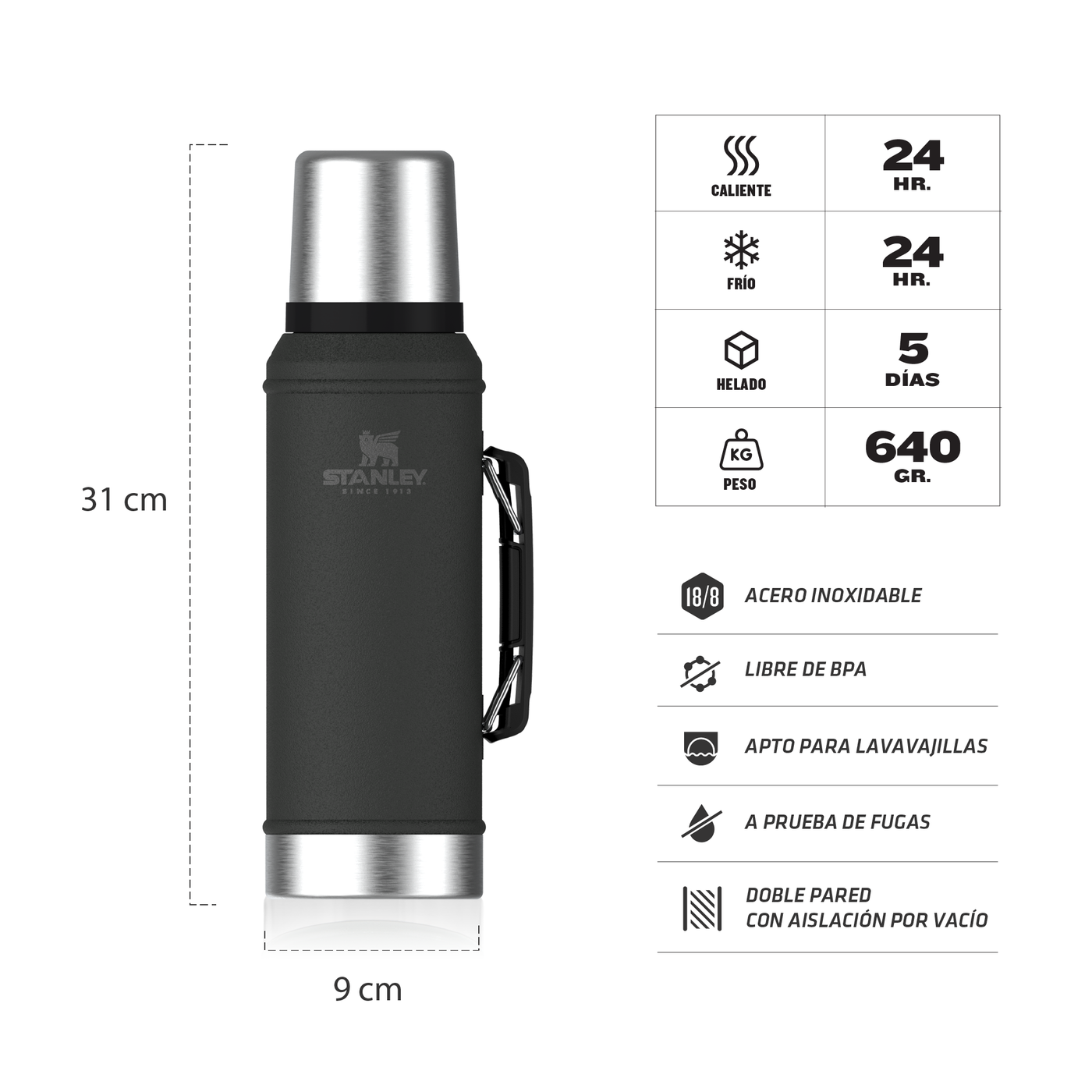 TERMO CLASICO STANLEY C/TAPON CEBADOR 950 ML